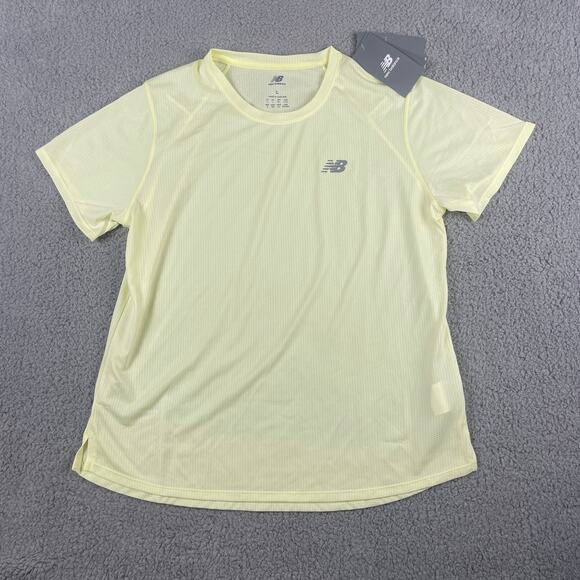 New Balance Women's Large Lime Yellow Polyester Athletic Short Sleeved Tee - Picture 1 of 10